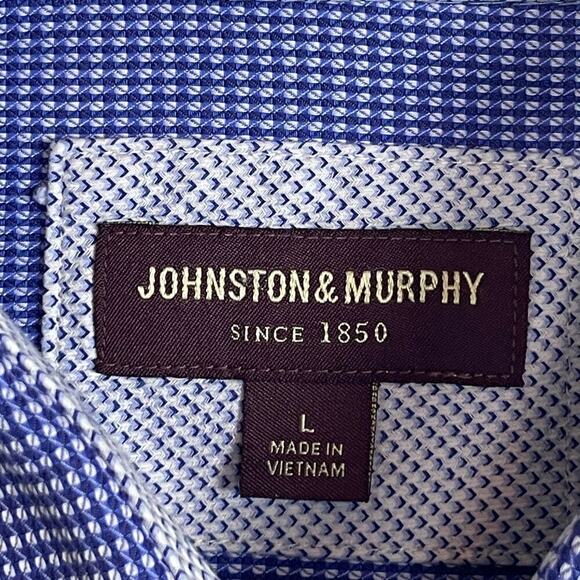 Johnston & Murphy Shirt Men's L Blue White Button Up Long Sleeve Check - Picture 6 of 9